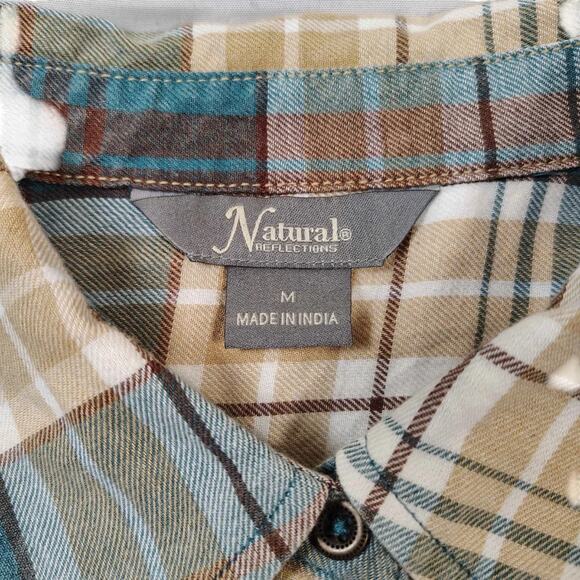 Natural Reflections Men's Brown Blue Plaid Double Breasted Button Up Size M - Picture 2 of 7